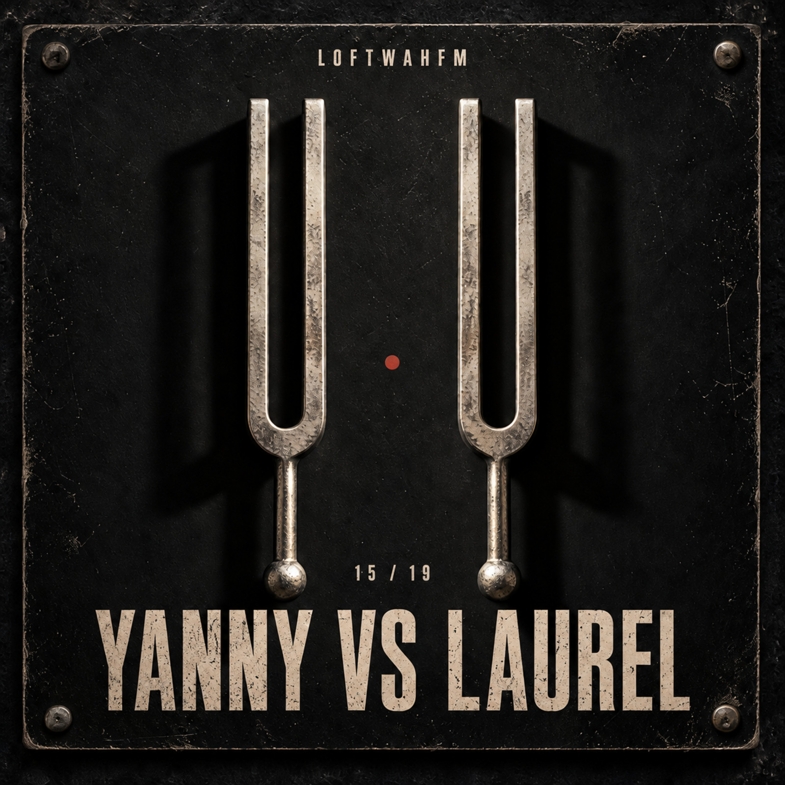 Two identical tuning forks cast contradictory shadows above the track title.
